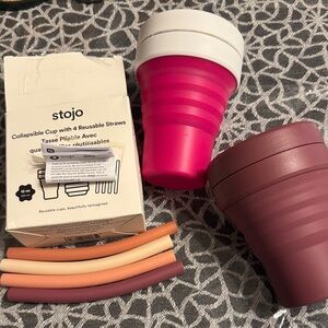 Set of 2 Stojo Collapsible Cups with 4 Reusable Straws - Pink & Purple Hot/Cold
